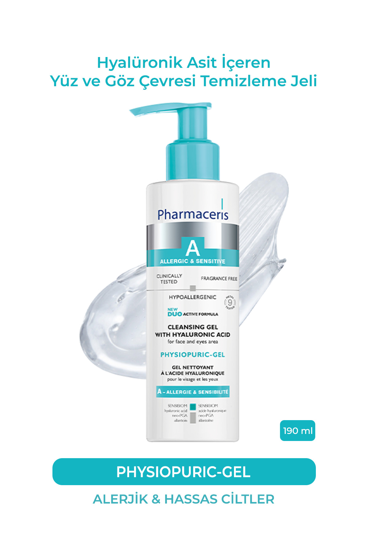 Pharmaceris Physiopuric-Gel | Hyalüronik Asit İçeren Yüz ve Göz Çevresi Temizleme Jeli (190 ml) — 10E1656