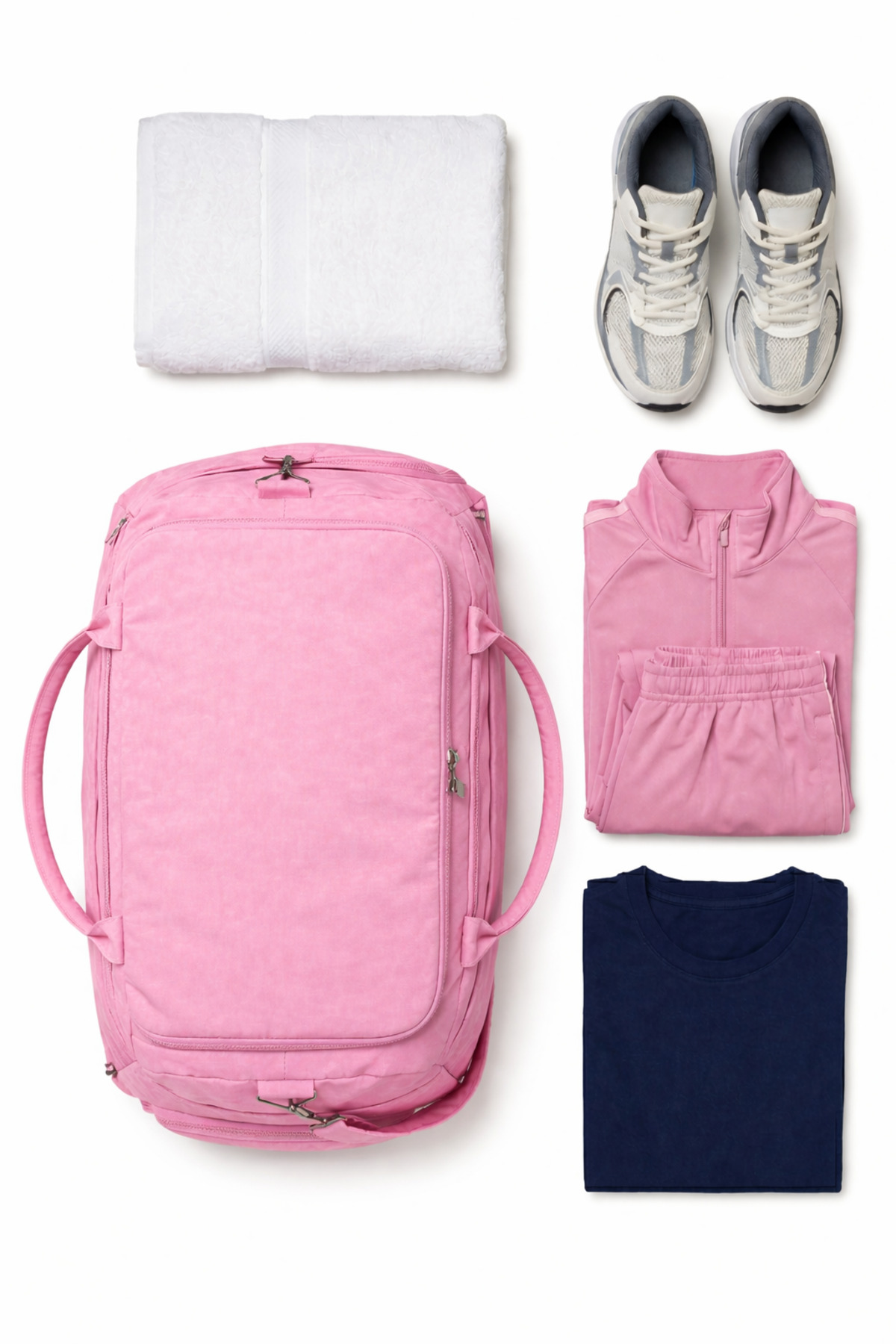 KAFF  Pembe Krinkıl Kumaş Ayakkabı Bölmeli 0818 Önü Cepli Su Geçirmez Omuz Askılı Spor Ve Seyahat Çantası - Görsel 5