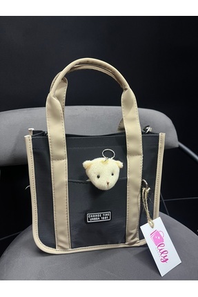 lilycanta Şık kanvas kadın çantası -Ayıcık charmlı fermuarlı