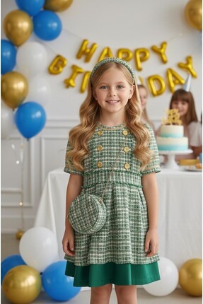 Hilal Akıncı Kids Kız Çocuk Chanel Kumaş Gold Düğmeli Etek Içi Astarlı Tütülü...