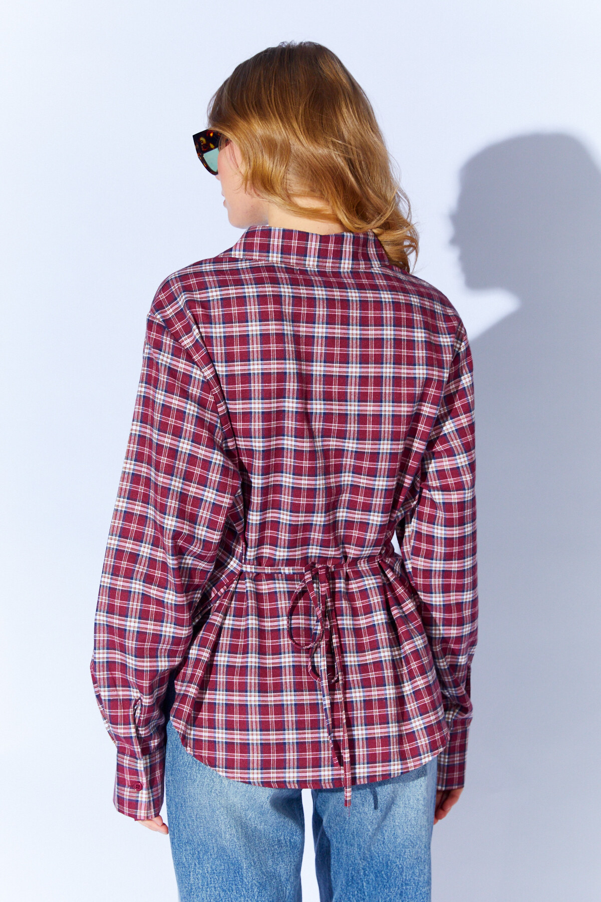 Manche  Bordo Ön bağlama Detaylı Ekose Gömlek |MKS1610715-1 - Görsel 7