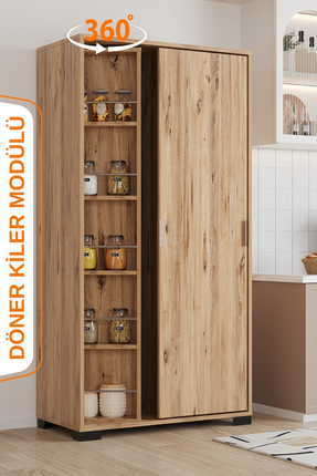 Aeka LUNA Atlantik Çam Döner Çok Amaçlı Dolap – Raflı Mutfak ve Kiler Dolabı