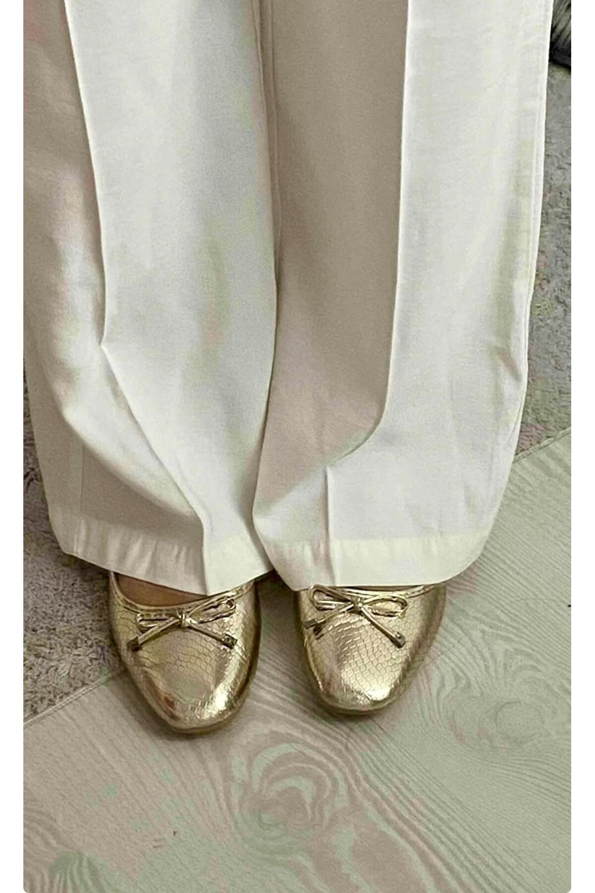 redtan  Fiyonklu Altın Renkli Kadın Babet | Ev Babeti | Ofis Ayakkabısı - Görsel 3