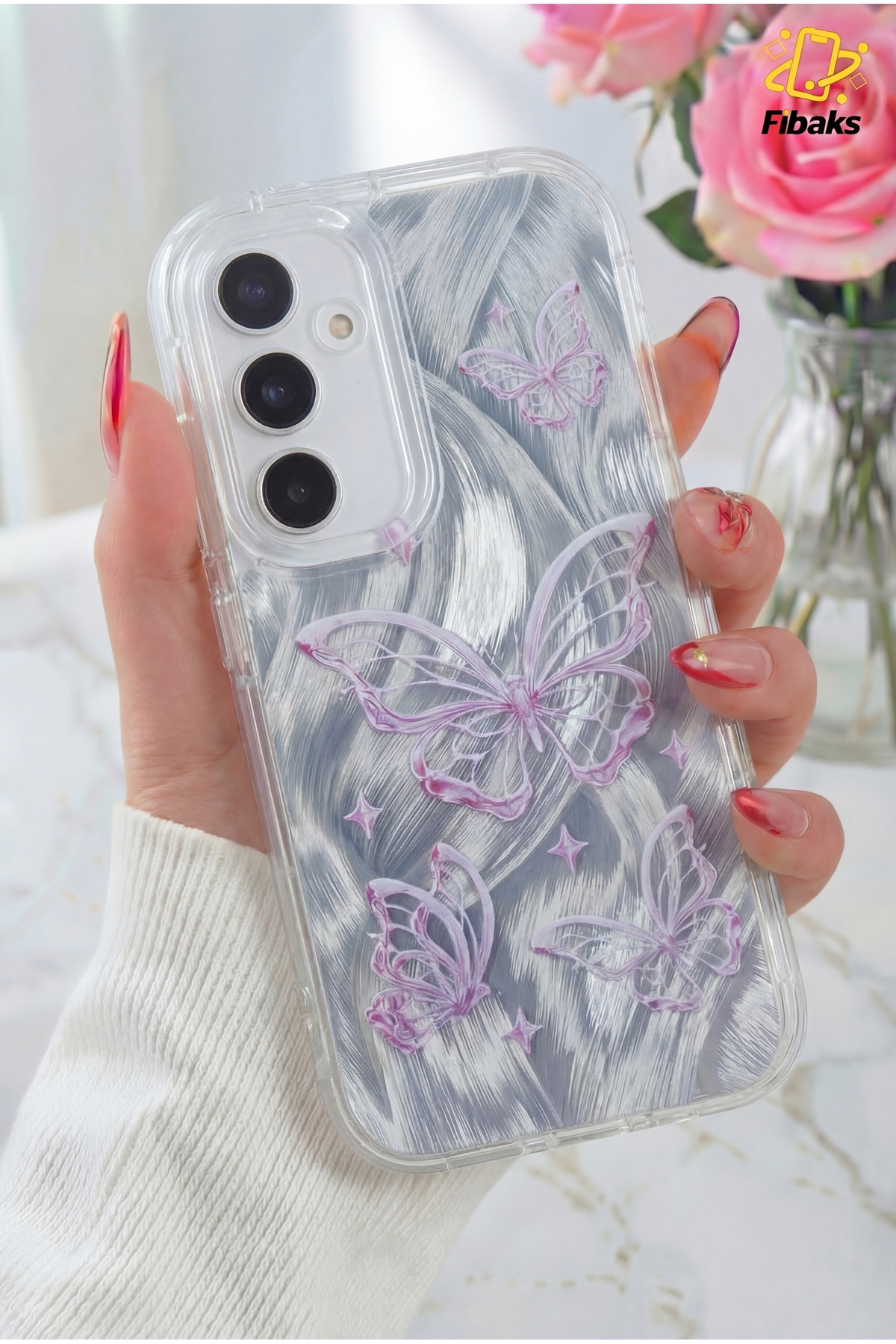 Galaxy A54 Case Dismantle Plug Camera Shiny Hologram Butterfly Pattern Shock Absorber Silicone