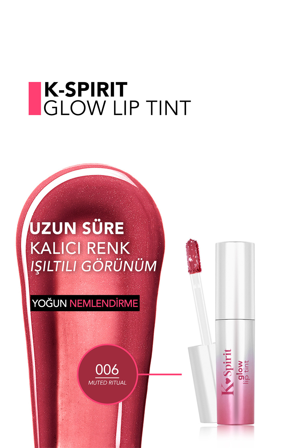 K-Spirit Nemlendirici Etkili & Islak Görünümlü Parlak Dudak Tint'i - 006 Muted Ritual — زرشکی 9871 — تصویر 4 از 5