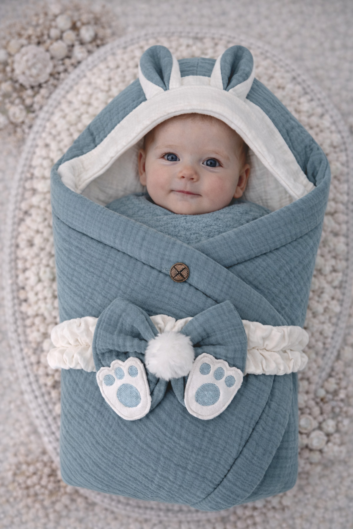 Tomuycuk 4 Kat Müslin Yeşil Bebek Battaniyesi %100 Pamuklu Doğal Organik Uyku Kundağı Hastane Çıkışı fotoğrafı 4 (önizleme)