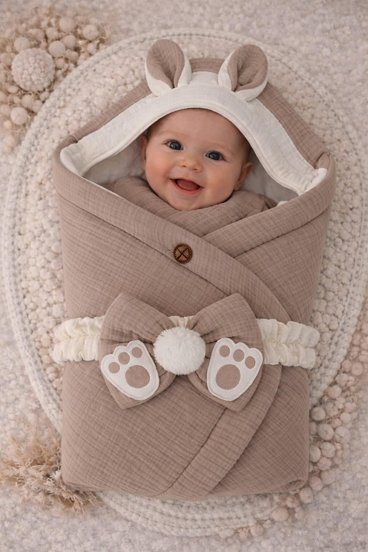 Tomuycuk 4 Kat Müslin Sütlü Kahve Bebek Kundağı Unisex Dış Kundak Battaniyesi Hastane Çıkışı Hediyelik fotoğrafı 3 (önizleme)