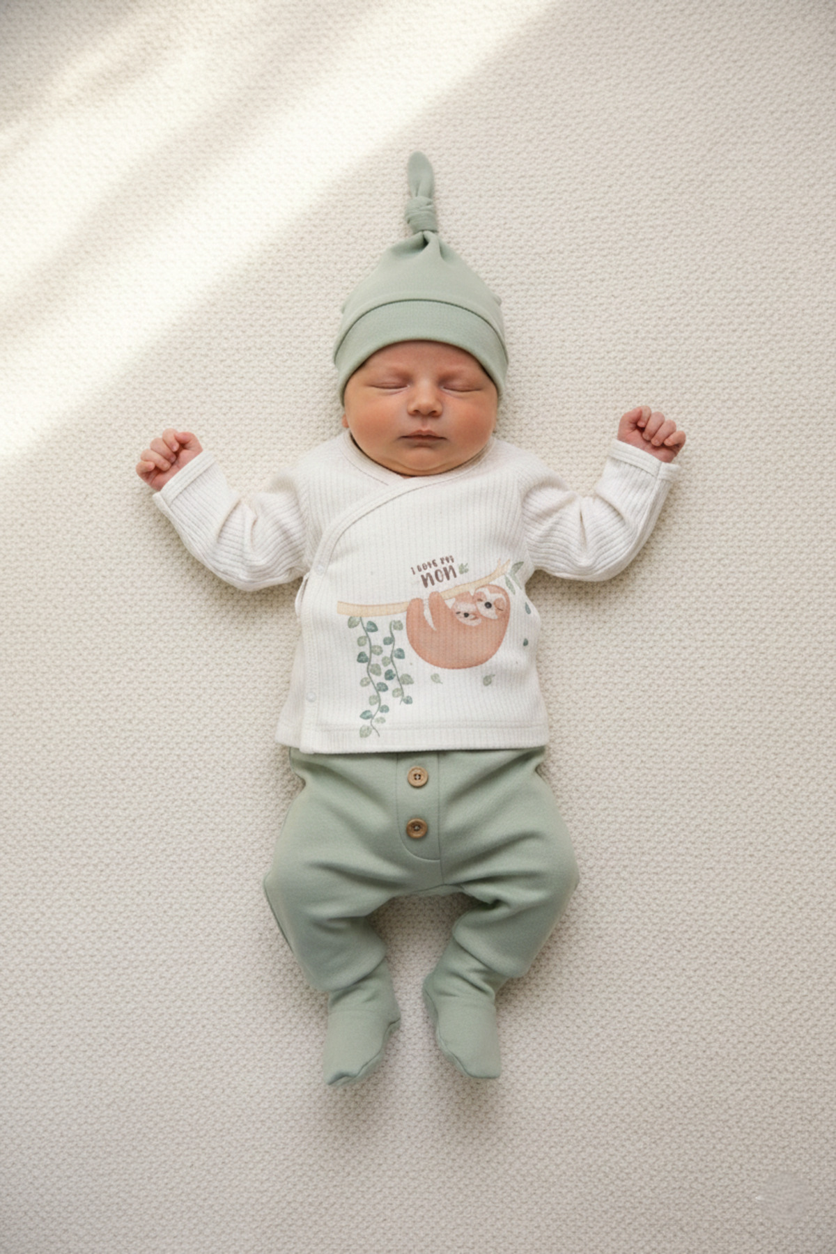 BABYLİM I Love You MOM-Sloth  Erkek Bebek Hastane Çıkışı %100 Pamuk 0-3 AY Yenidoğan Seti fotoğrafı 5 (önizleme)