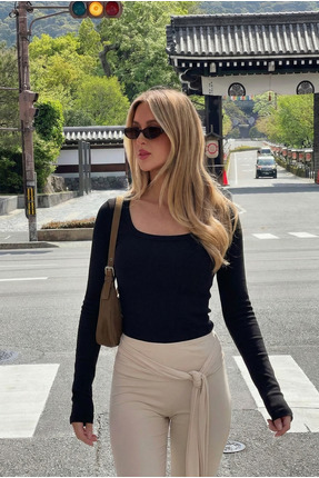 Nuzrk kids Kadın %100 Pamuk Esnek Kumaşlı Vücuda Oturan Slim Fit Uzun Kollu K...