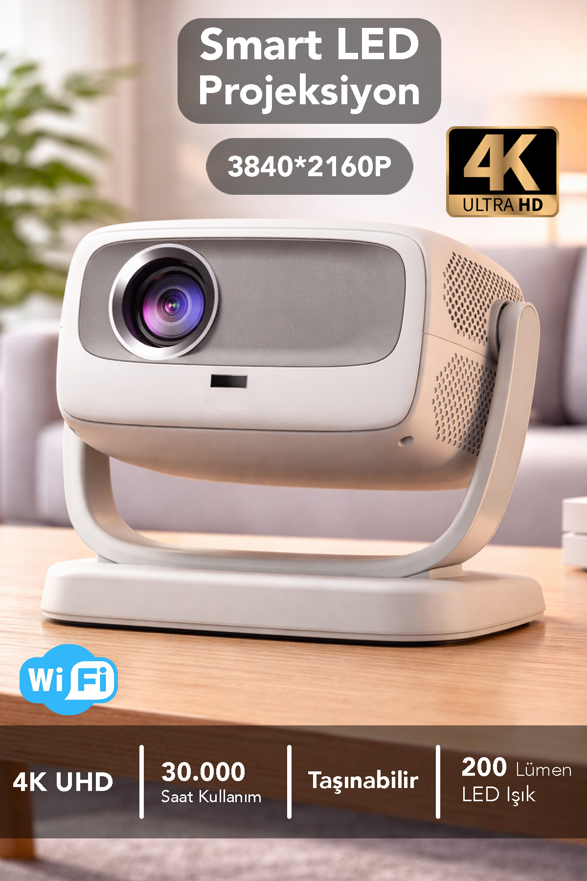 Portable 4K UHD Projection - Portable Android Wifi Powered Projector Mirroring Home Theater