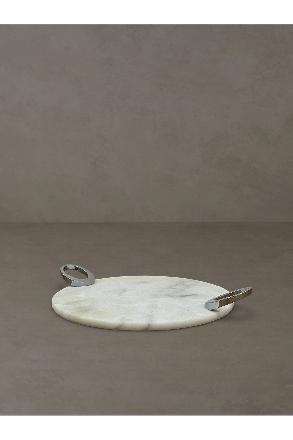FARALYAHOME Marble 28 cm Round Decorative Promise Engagement Tray White - Wedding Ring Silver