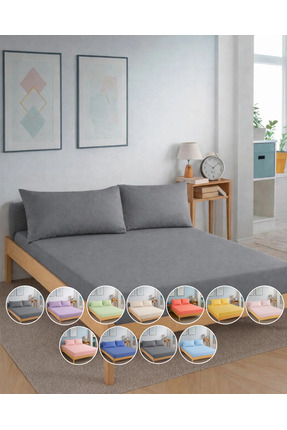 TEXTİLEGARDEN Antasit Gri Lastikli Çarşaf Takımı-Fitted Çarşaf-Yastıklı Çarşa...