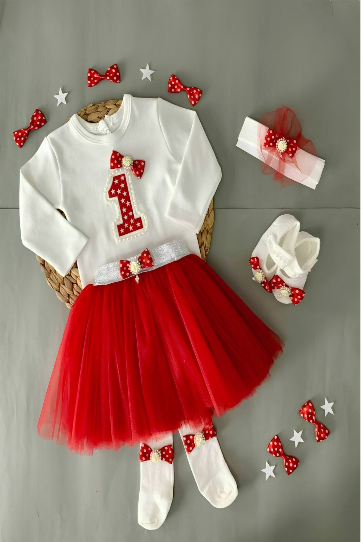 Petite Ponpon Baby Kız Bebek Doğum Günü Parti Kıyafeti Tütü Etek/elbise Set Keçe 1 Yaş fotoğrafı 2 (önizleme)