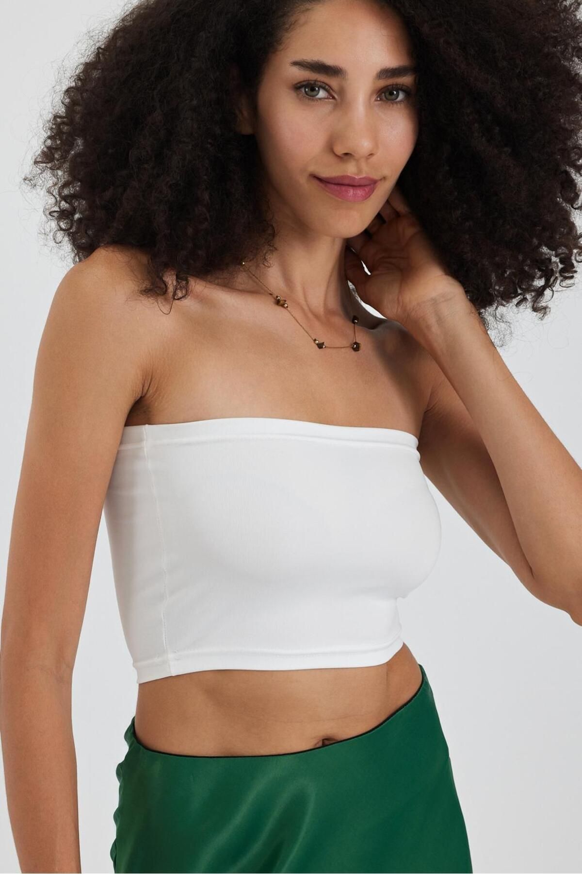 The Base Kadın Ekru Scuba Straplez Crop Top görsel 4