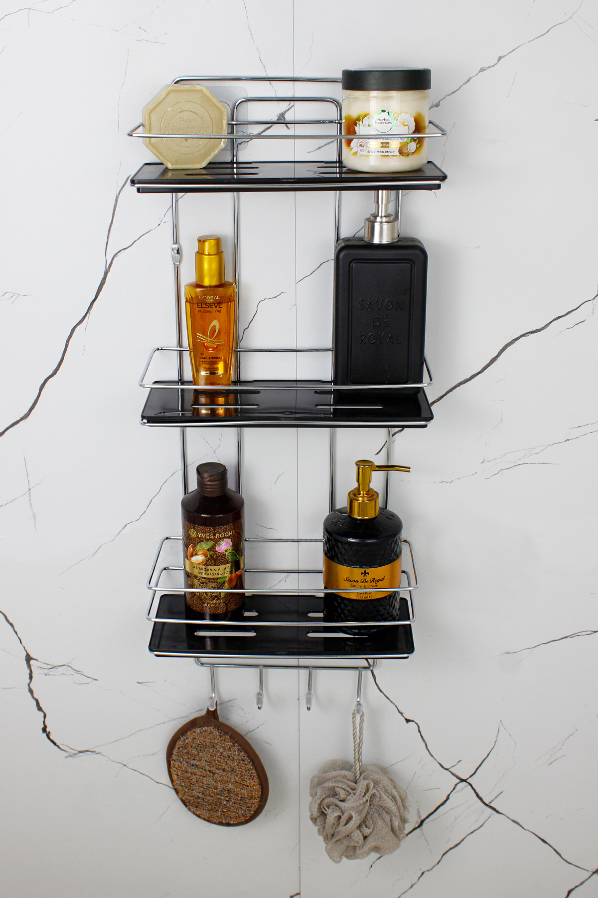 Affordable Chrome Bathroom And Cosmetic Regulator With Crystal Shelf - Triple Bathroom Shelf Shampoo Holder