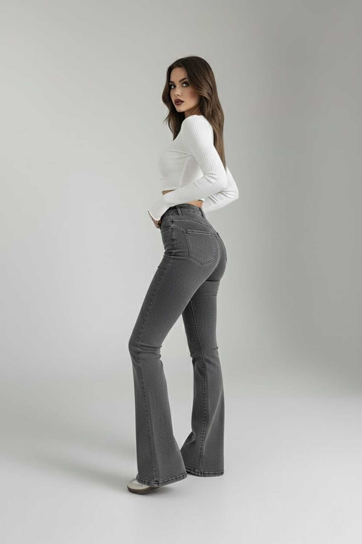 NWC  İspanyol Flare Jean Kot Pantolon Yüksek Bel Füme Kar Likralı ( Gorseller ısık kaynaklı acık cıkıyor) - Görsel 3