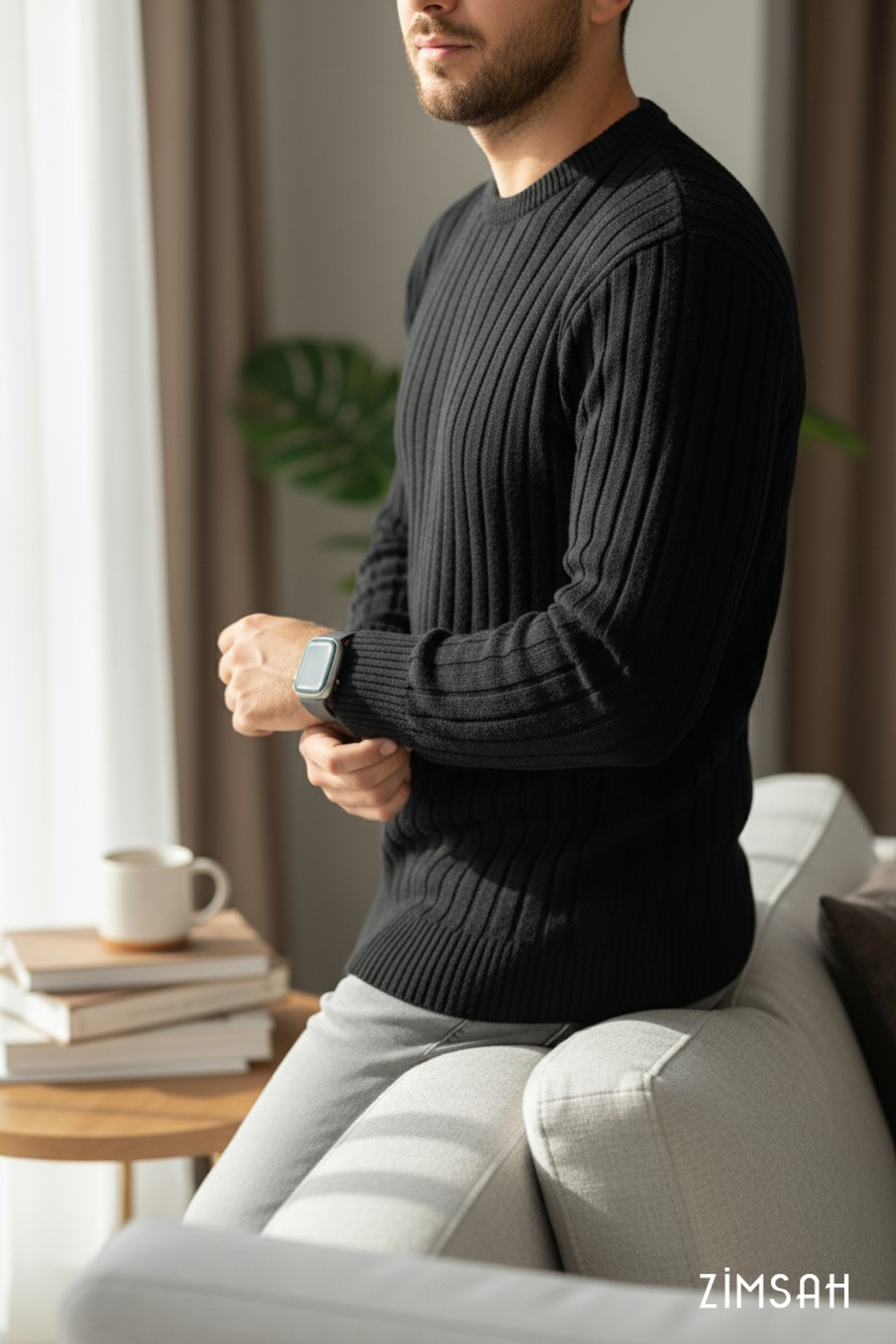 Zimsah Erkek Kazak Triko Kazak Siyah Kazak Slim Fit görsel 2