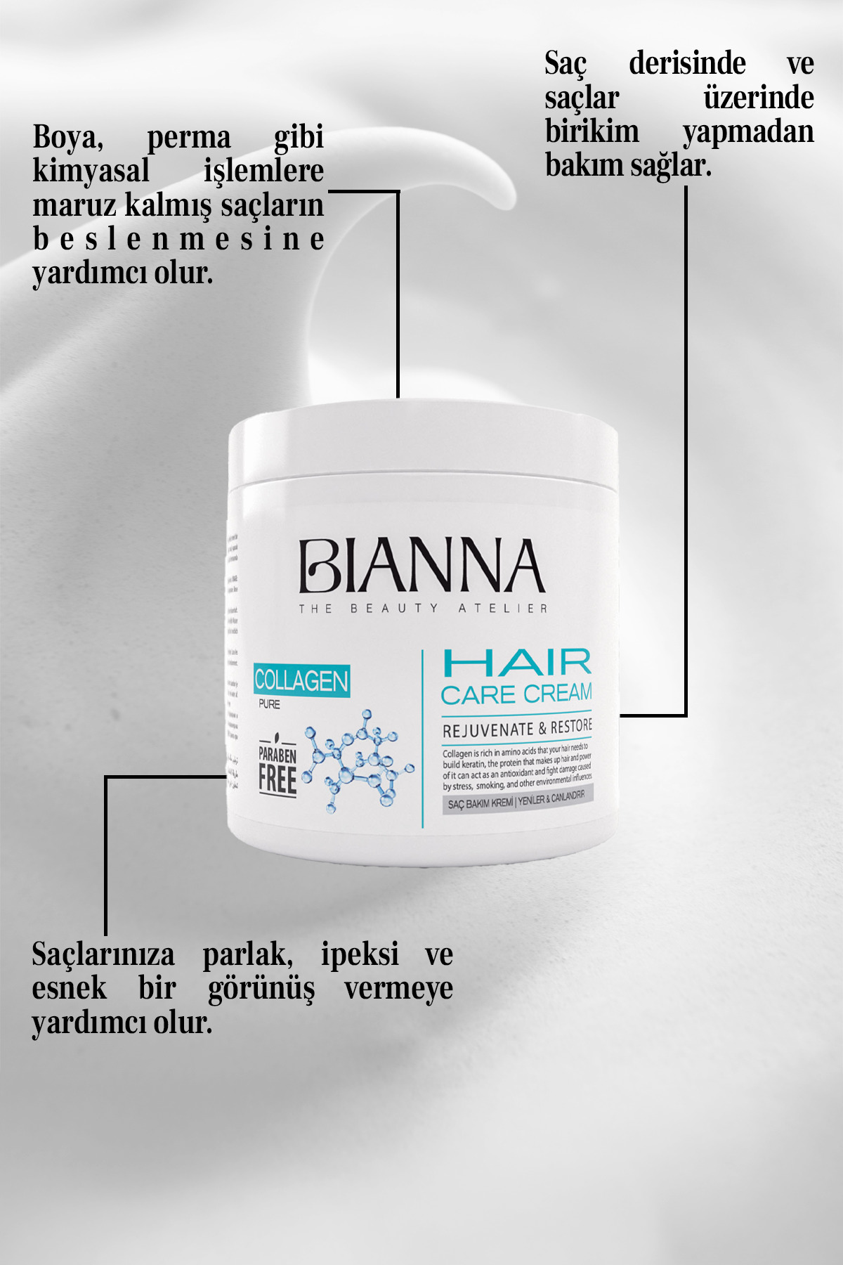 Saç Kremi Collagen Canlandıran ve Güneşten Koruyan Saç Bakım Kremi - 500ml — BKSBK3000 — تصویر 2 از 4