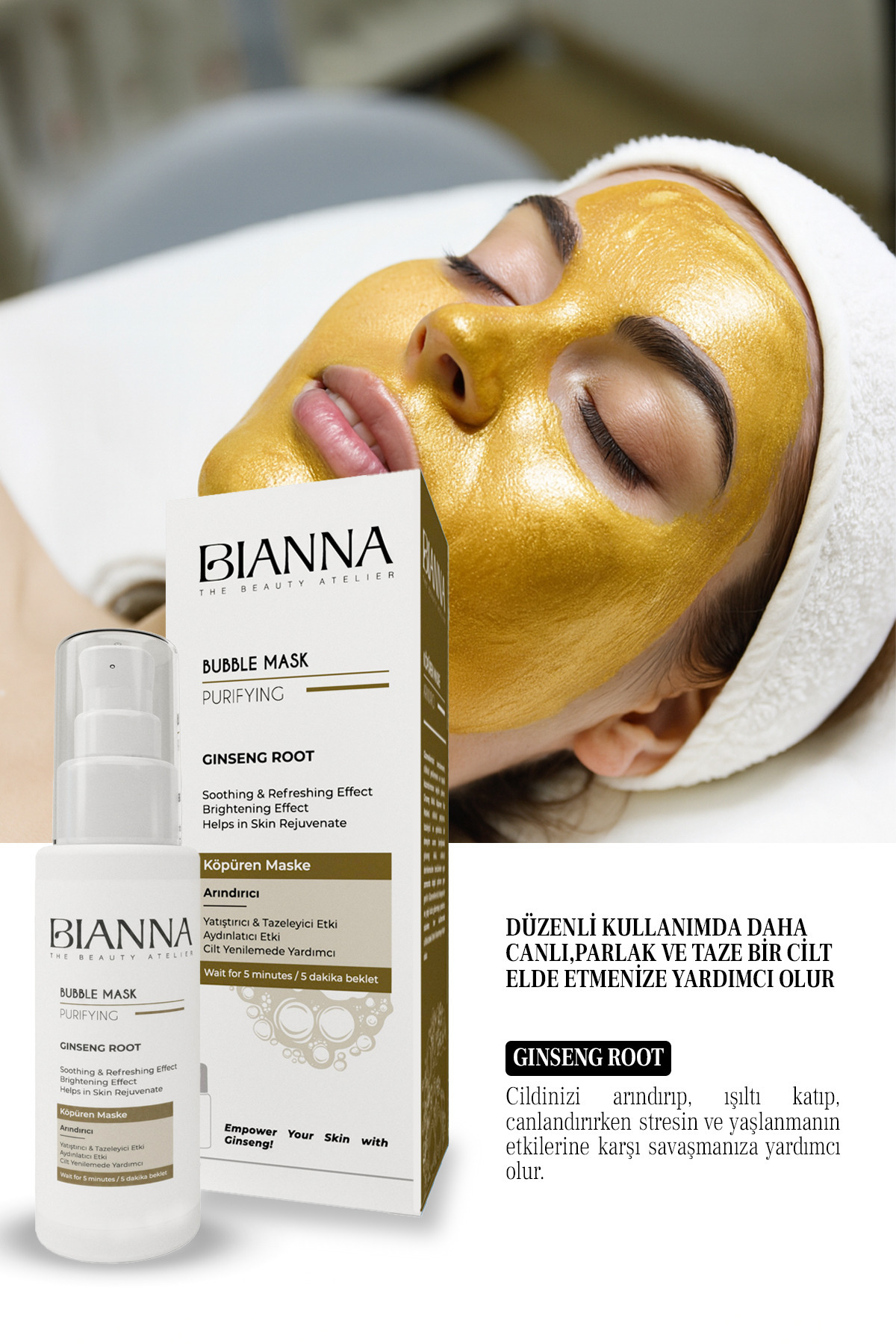 Bianna Köpüren Maske Bubble Mask Ginseng Özlü ve Yatıştırıcı