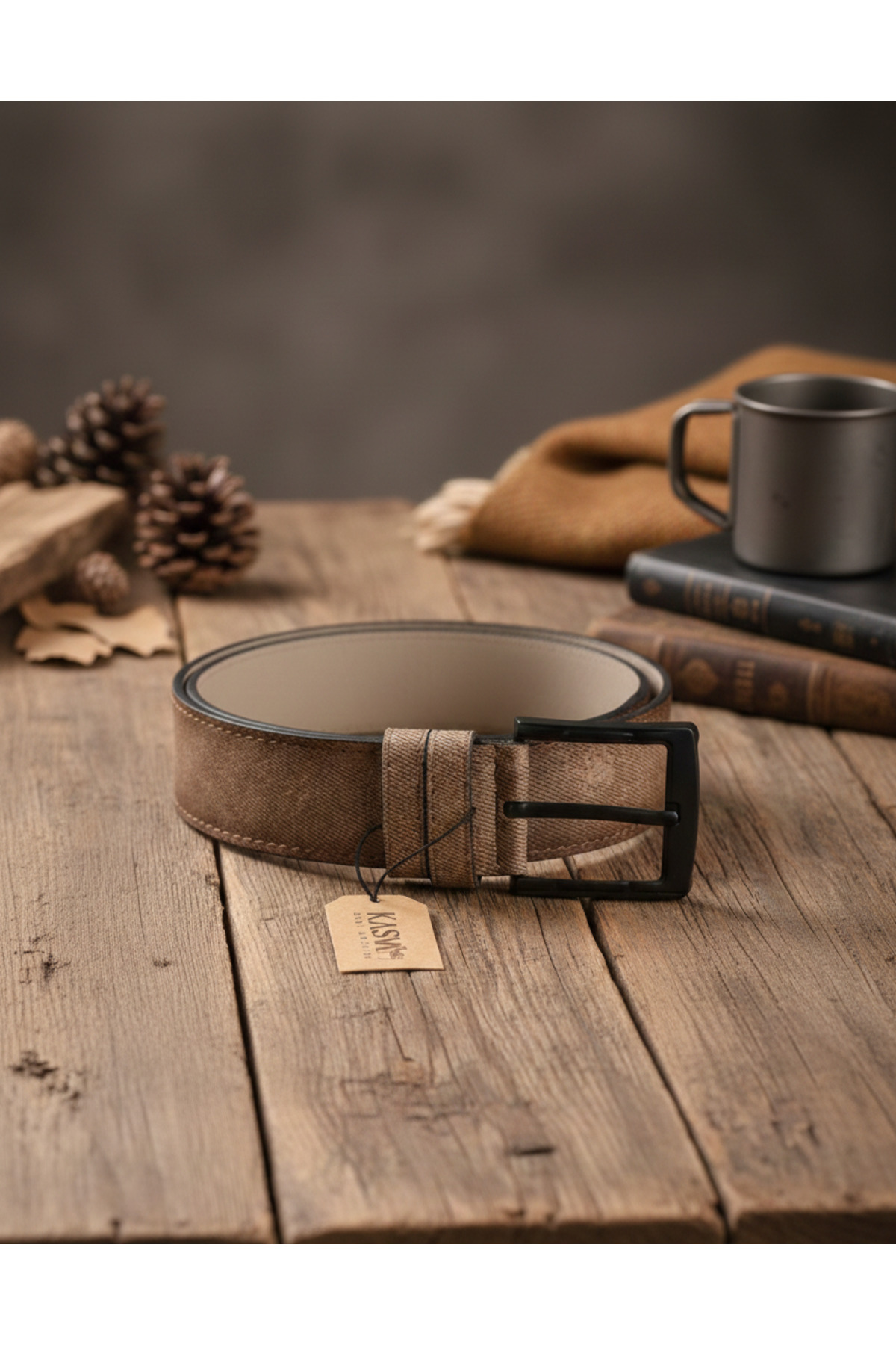 KASVA DERİ  4.5 cm Suni Deri Kemer Vizon Renk Suni Deri - Görsel 2