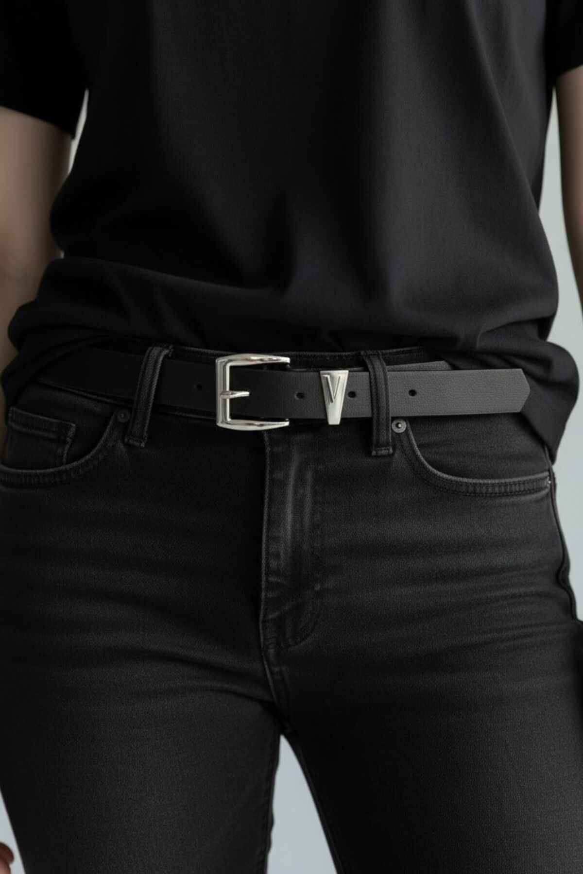 Kemerix  Kadın Gümüş Tokalı Siyah jean kemeri,ceket kemeri,kot kemeri - Görsel 5