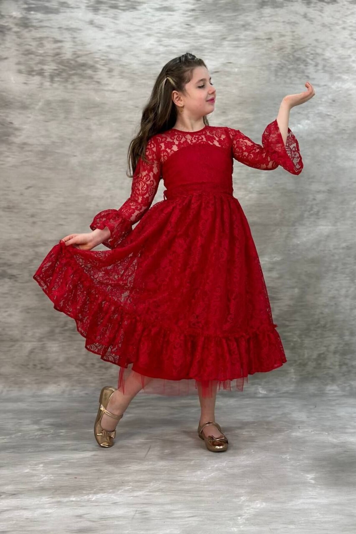 Dantelli Kırmızı Çocuk Abiye ABY6661