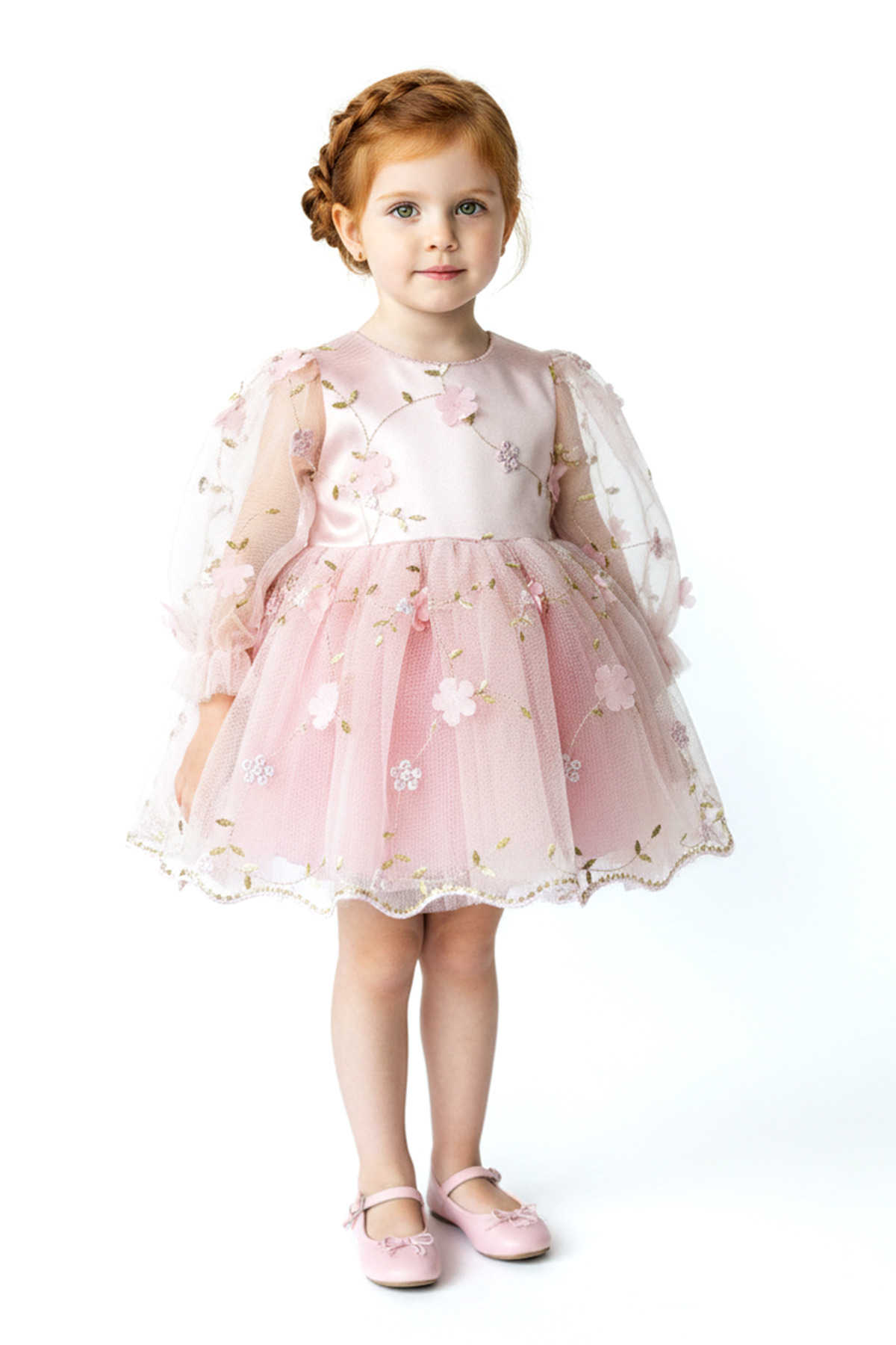 Baby Animals Kız Bebek Elbise Kız Çocuk Elbise Çiçekli Doğum Günü Parti Düğün Özel Gün Uzun Kol Astarlı Fiyonklu fotoğrafı 4 (önizleme)