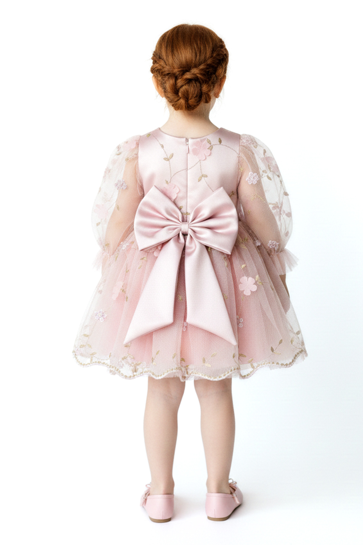 Baby Animals Kız Bebek Elbise Kız Çocuk Elbise Çiçekli Doğum Günü Parti Düğün Özel Gün Uzun Kol Astarlı Fiyonklu fotoğrafı 2 (önizleme)