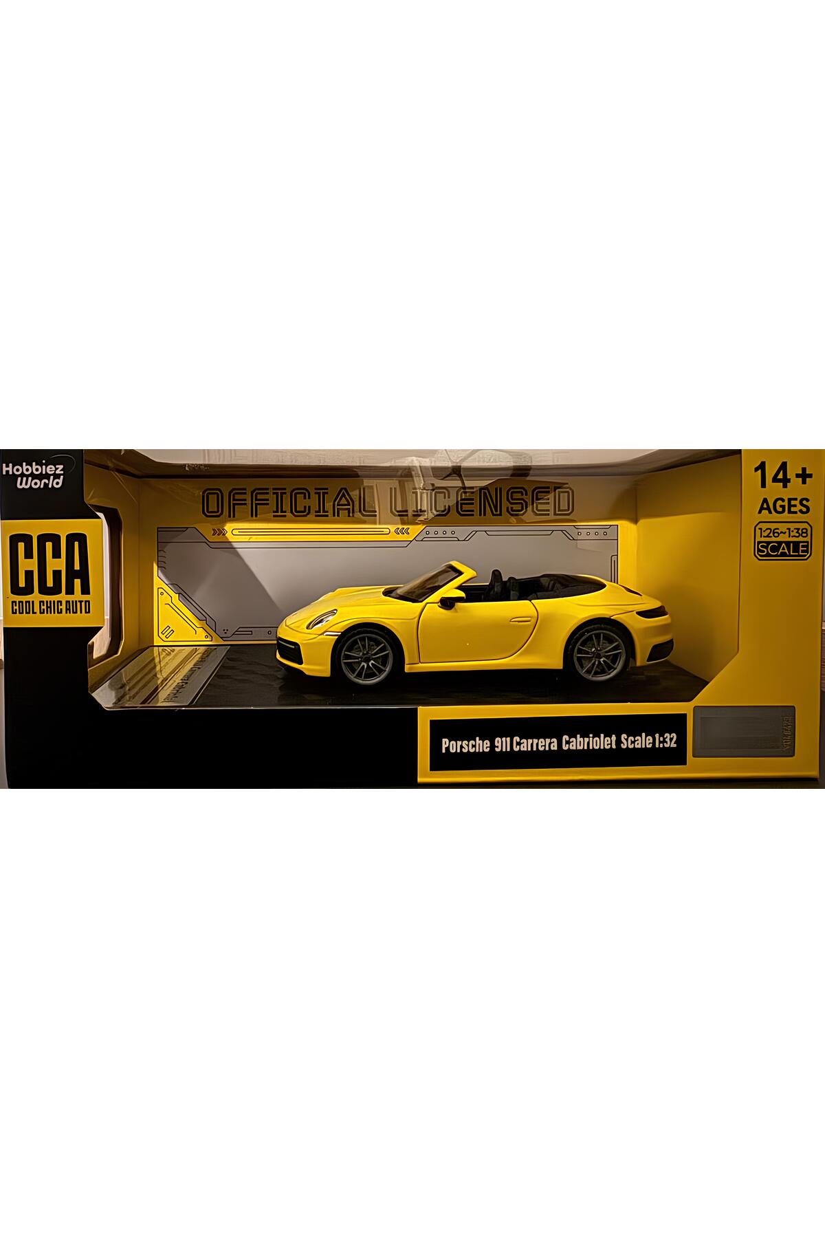 CCA Porsche 911 Carrera Cabriolet Diecast Model Araba, Sarı, 1:32