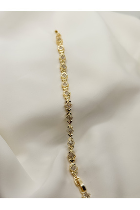 Home 14K Çelik Üzeri Altın Kaplama Zirkon Taşlı Geometrik Tasarımlı Bileklik