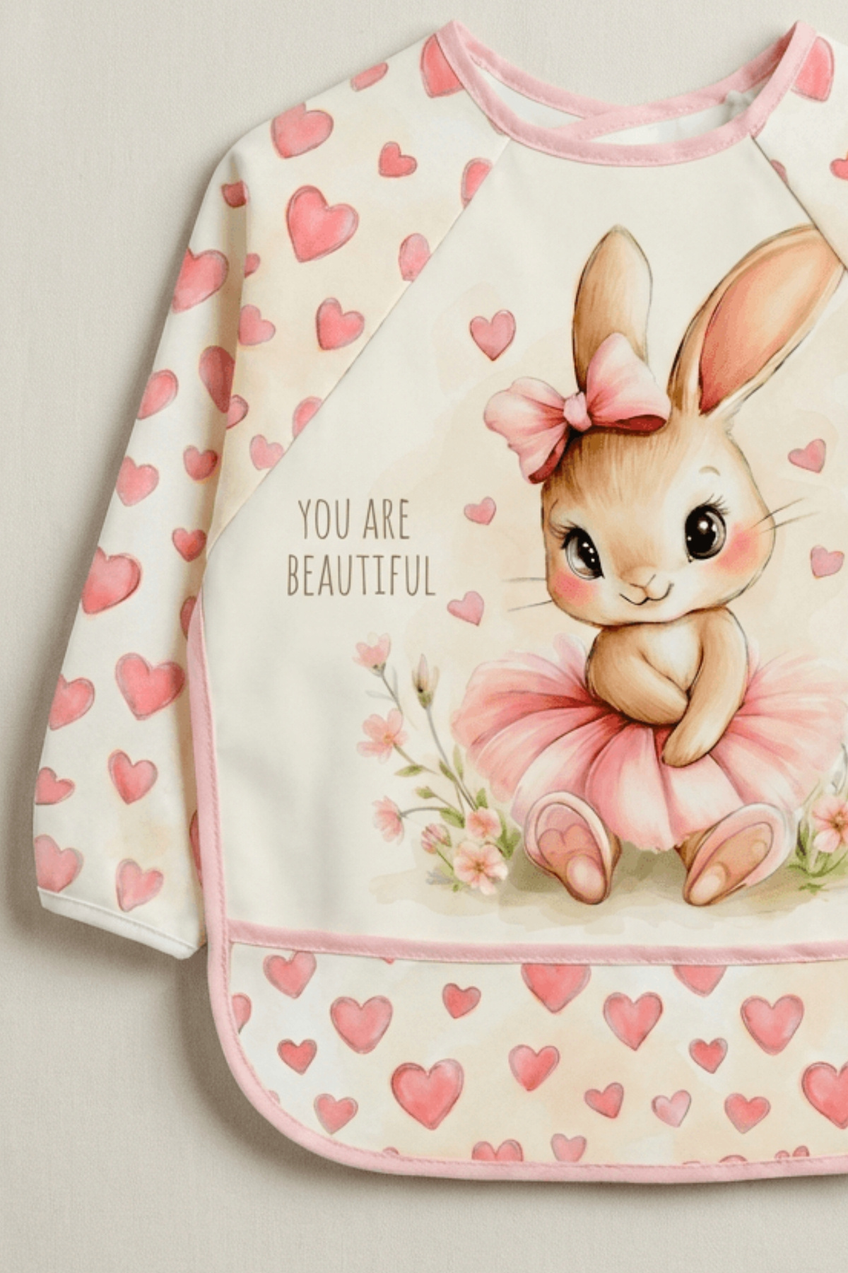 Bebechi Uzun Kollu Giyilebilir Tavşan Desen Sıvı Geçirmez Aktivite ve Mama Önlüğü Su Geçirmez Bebek Önlük fotoğrafı 3 (önizleme)
