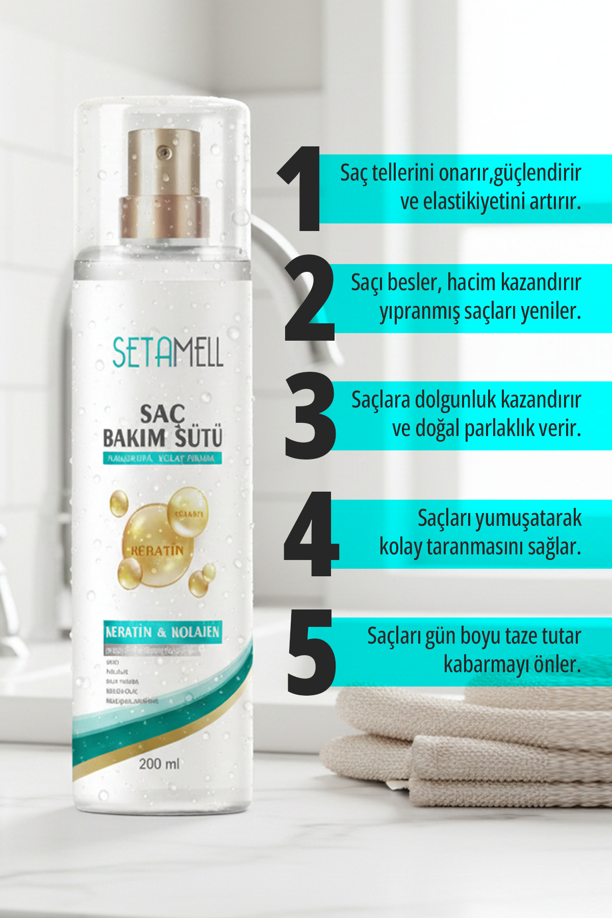 Besleyici Keratin Kolajen Saç Bakım Sütü 200 ml — SETAMELL-04 — تصویر 4 از 4
