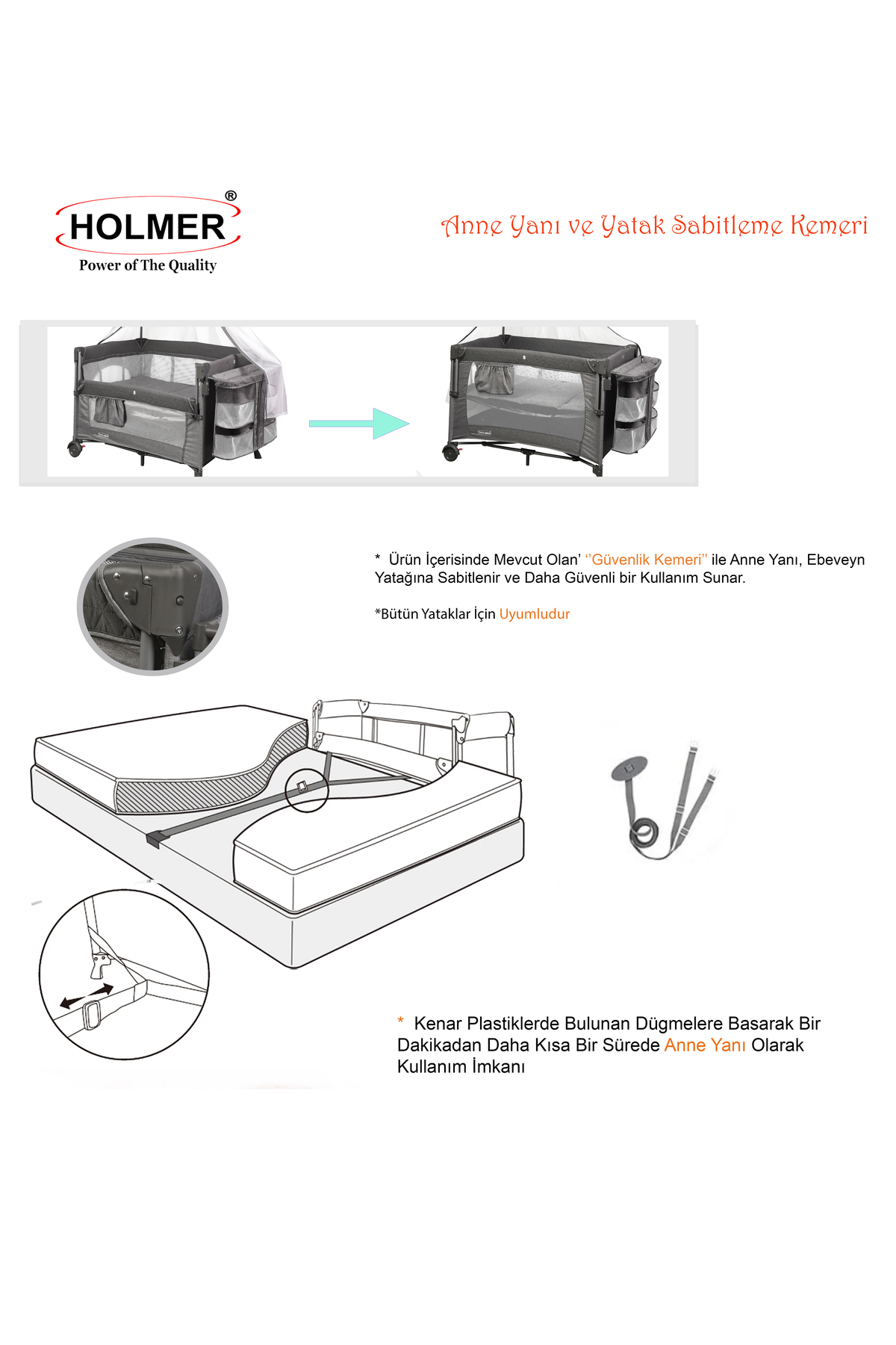 Holmer Maxi Comfort (ANNE YANI-DELUXE KUMAŞ) Cibinlikli Oyun Parkı/Anne Yanı 70x110cm Koyu Gri fotoğrafı 3 (önizleme)