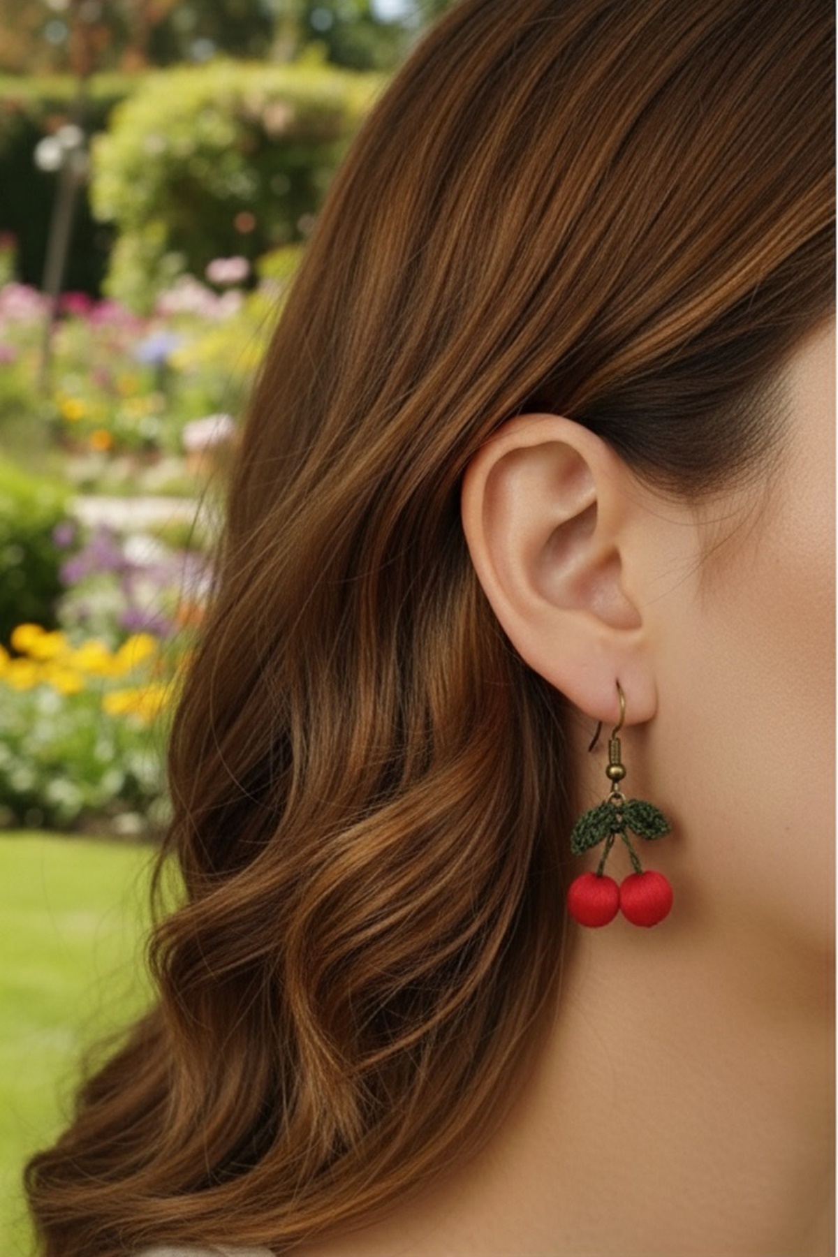 Handmade Oya Knit Cherry Earrings