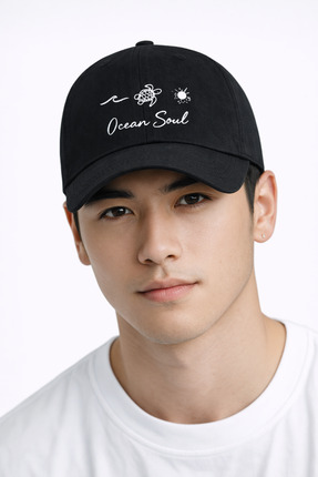LUCEA “Ocean Soul” Desenli Siyah Cırtlı Şapka | Unisex Ayarlanabilir Cap