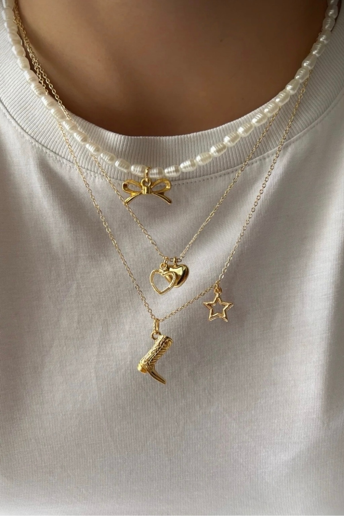 Gold Color 3-Piece Necklace Set with Multiple Charms