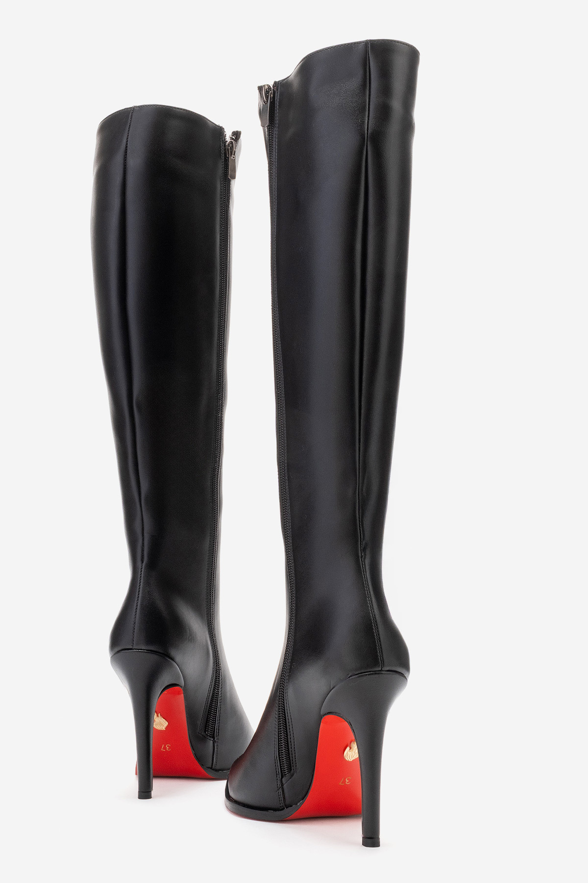 Ayakkabı Ateşi  Kadın Diz Altı Fermuarlı İnce Topuklu Çizme Yoran Siyah Cilt - Görsel 4