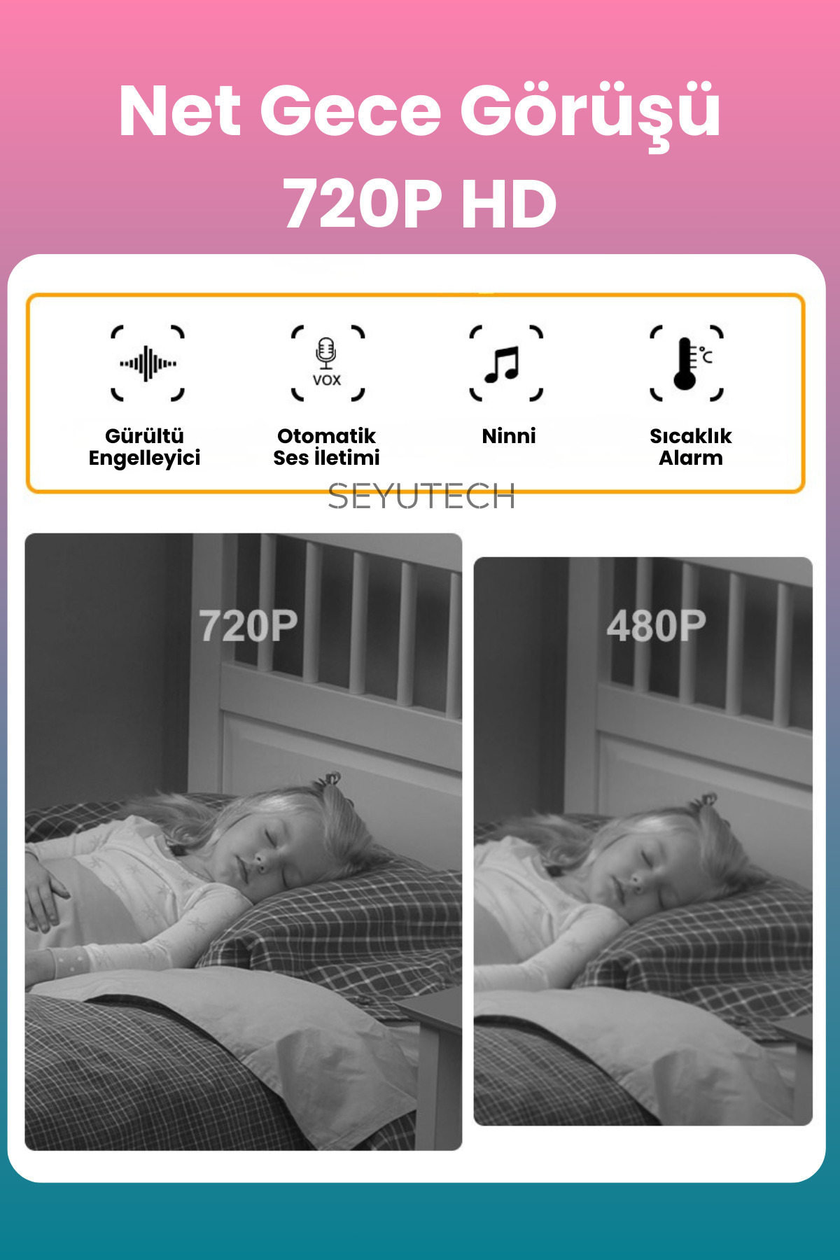 SEYUTECH Ekranlı Bebek Kamerası Gece Görüşlü Hareketli Bebek Telsizi Sıcaklık Kontrollü Bebek Odası Monitörü fotoğrafı 3 (önizleme)