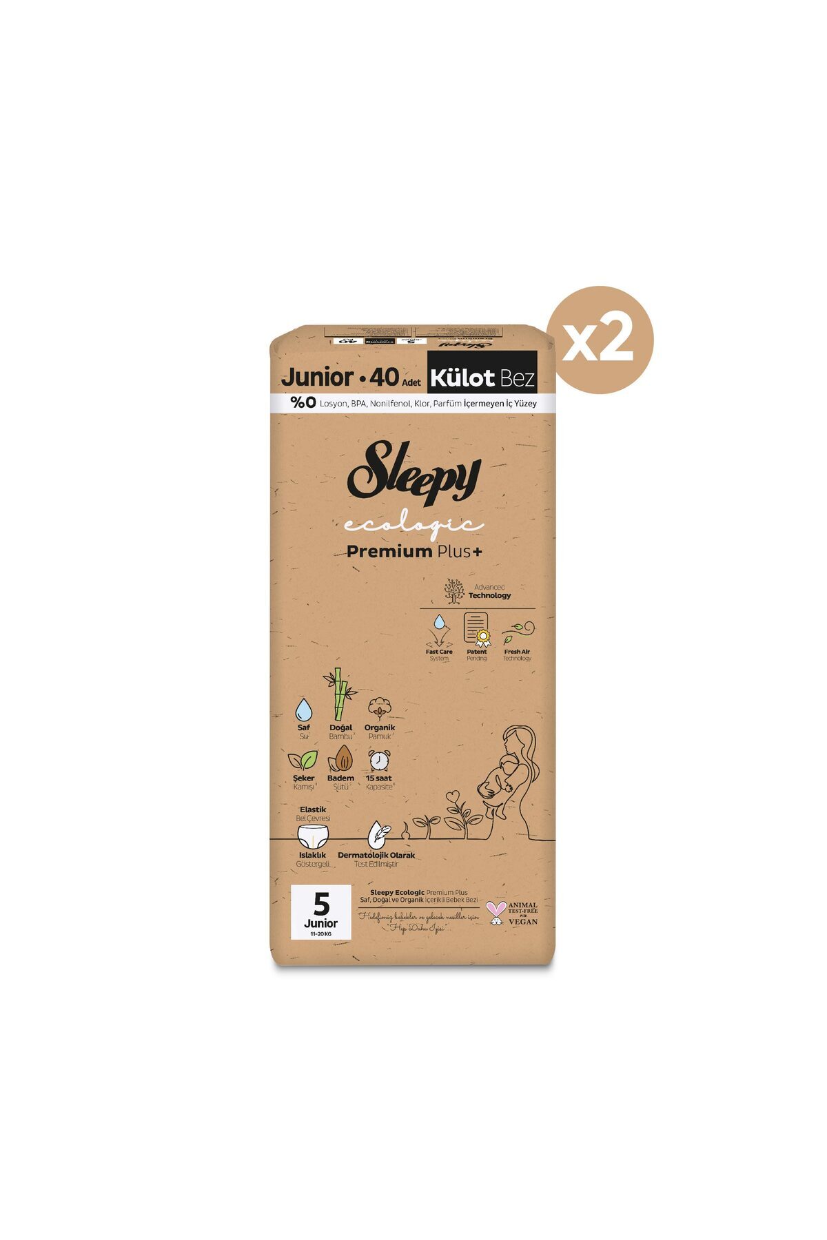 Sleepy Ecologic Premium Plus Süper Paket Külot Bez 5 Numara Junior 80 Adet fotoğrafı 2 (önizleme)