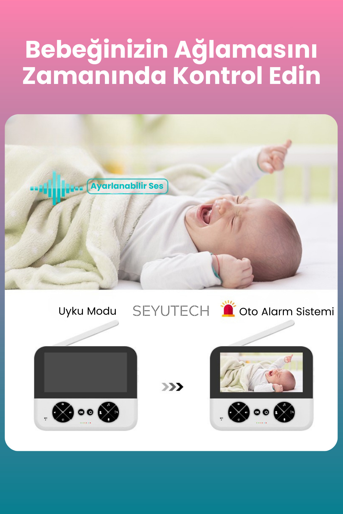 SEYUTECH Ekranlı Bebek Kamerası Gece Görüşlü Hareketli Bebek Telsizi Sıcaklık Kontrollü Bebek Odası Monitörü fotoğrafı 5 (önizleme)