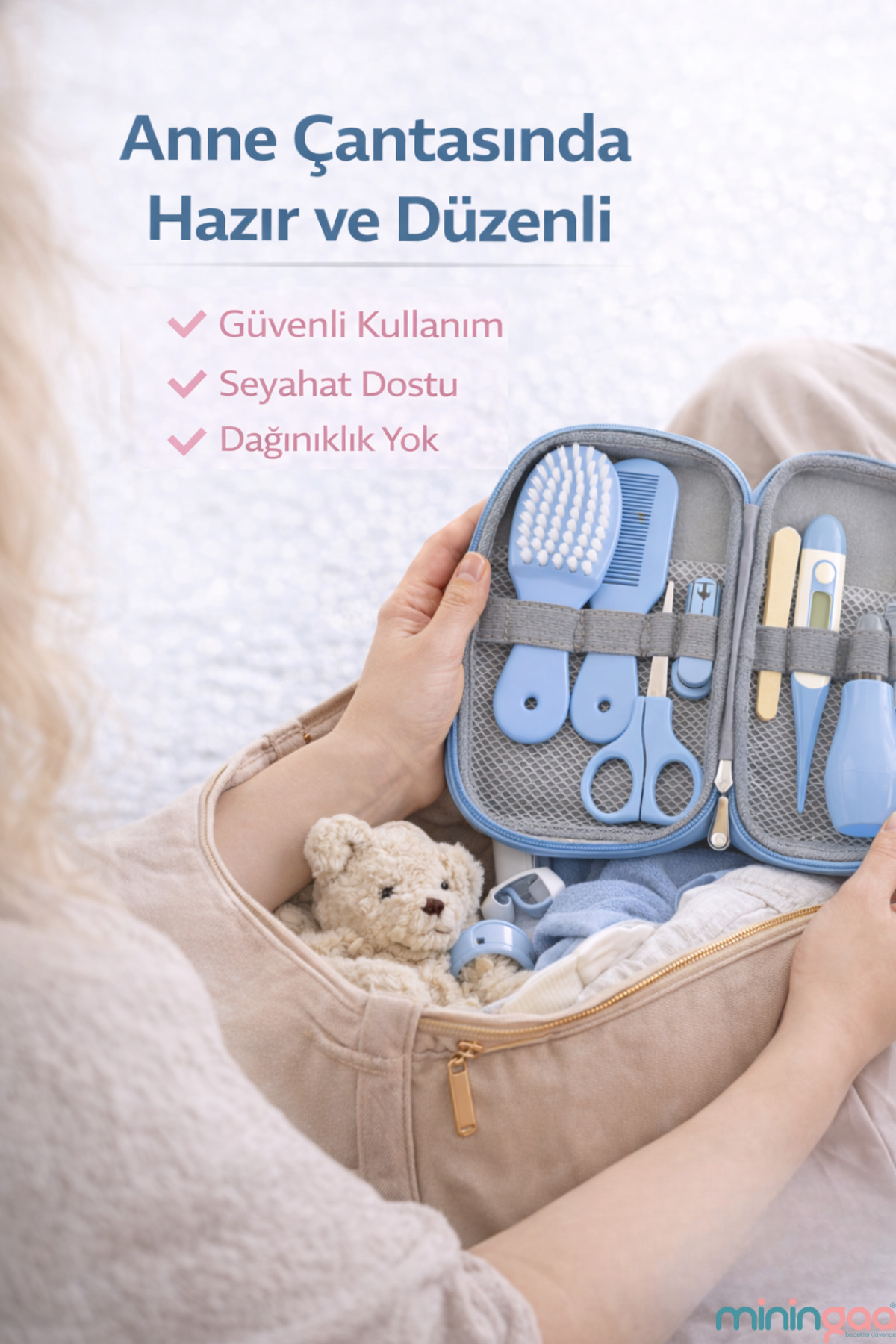 Miningaa 9 Parça Bebek Bakım Seti Anne Çantası İçin Düzenli Güvenli Seyahat Dostu Mavi Bakım Kiti fotoğrafı 6 (önizleme)