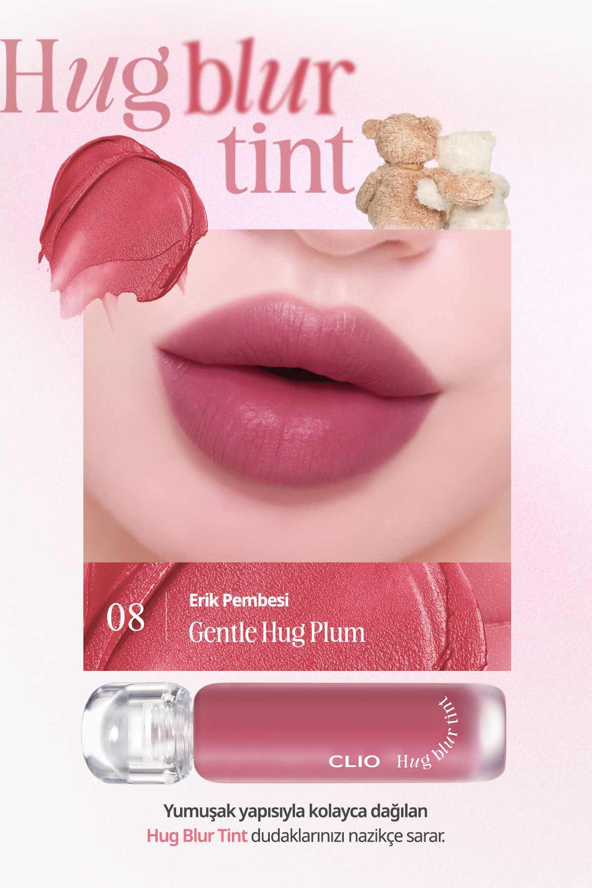 Hafif ve Köpüksü Dokusuyla Pürüzsüz Görünüm Sunan Tint CLIO Hug Blur Tint (008 Gentle Hug Plum) — صورتی 111560 — تصویر 3 از 9