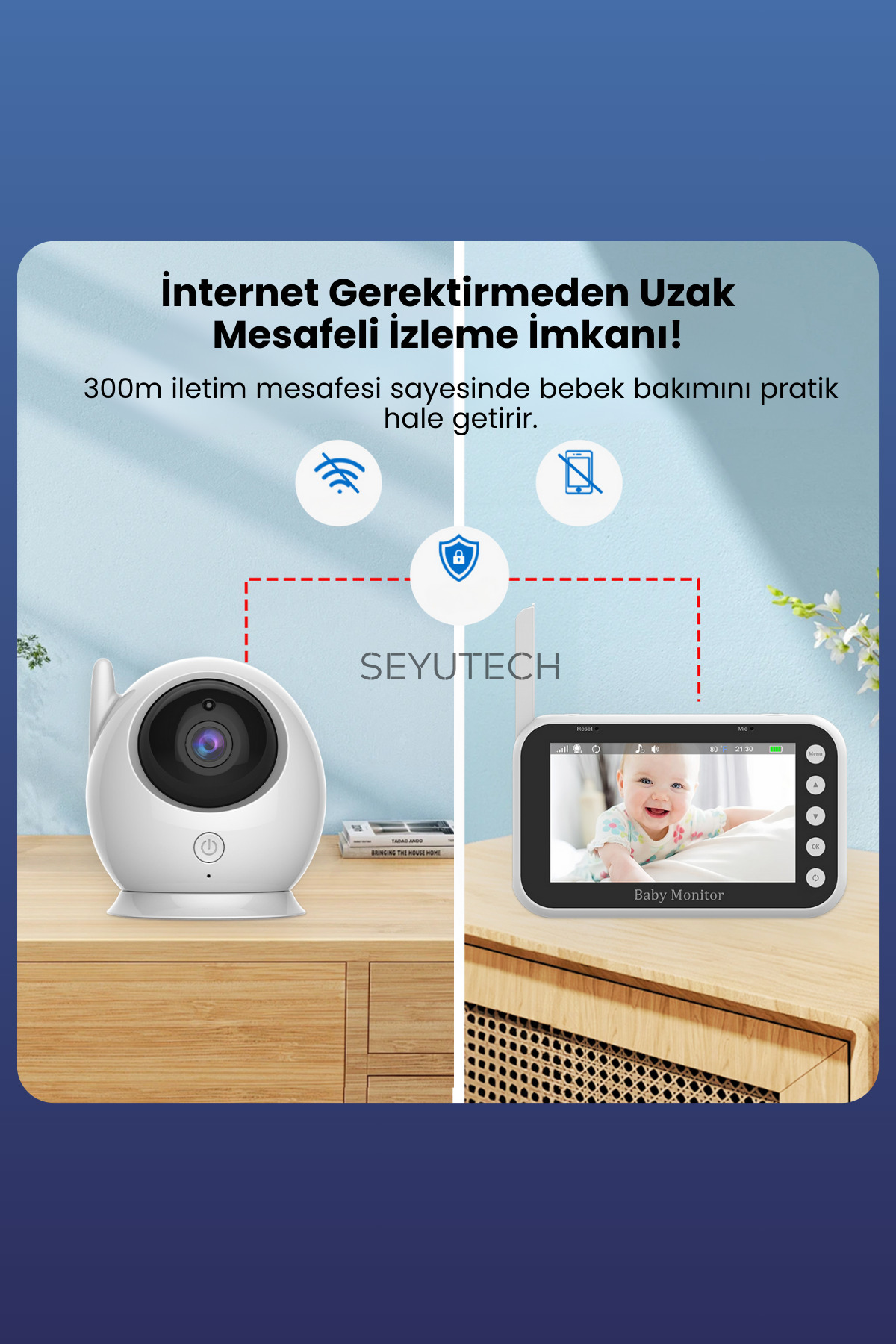 SEYUTECH Ekranlı Bebek Kamerası Gece Görüşlü Hareketli Bebek Telsizi Sıcaklık Kontrollü Bebek Odası Monitörü fotoğrafı 7 (önizleme)