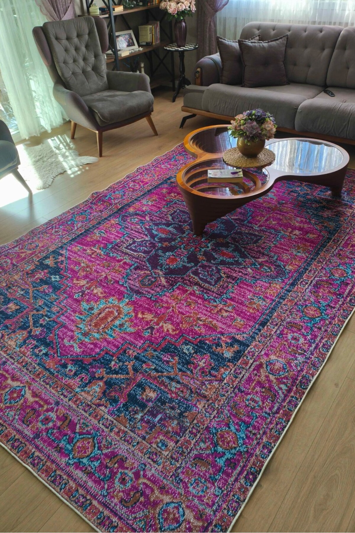 VOPTEKS Renkli Vintage Salon Halısı Makinede Yıkanabilir Halı Kaymaz Taban Halı