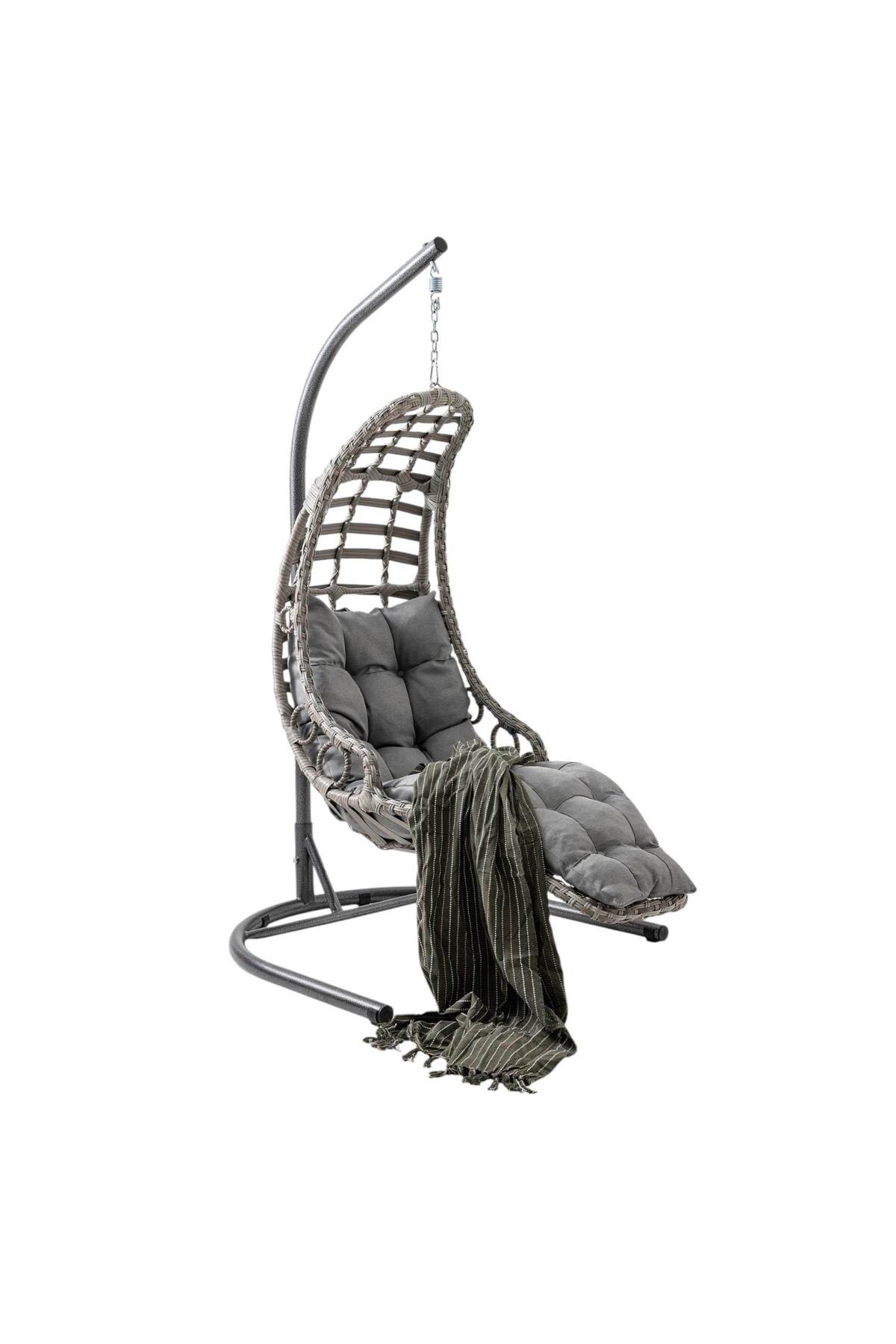 Bodrum Single,Synthetic Poly Urethane Rattan Garden, Balcony And Home Swing Grey