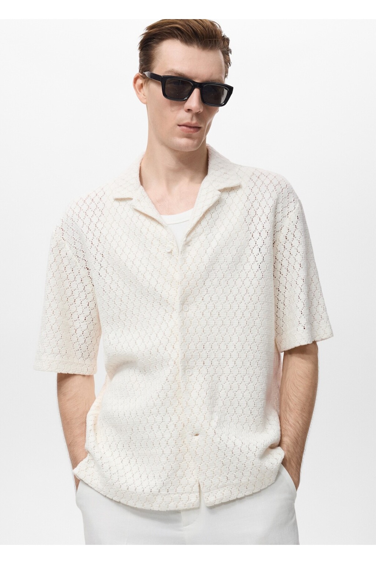 مانگو بلوز نخی با جزئیات باز