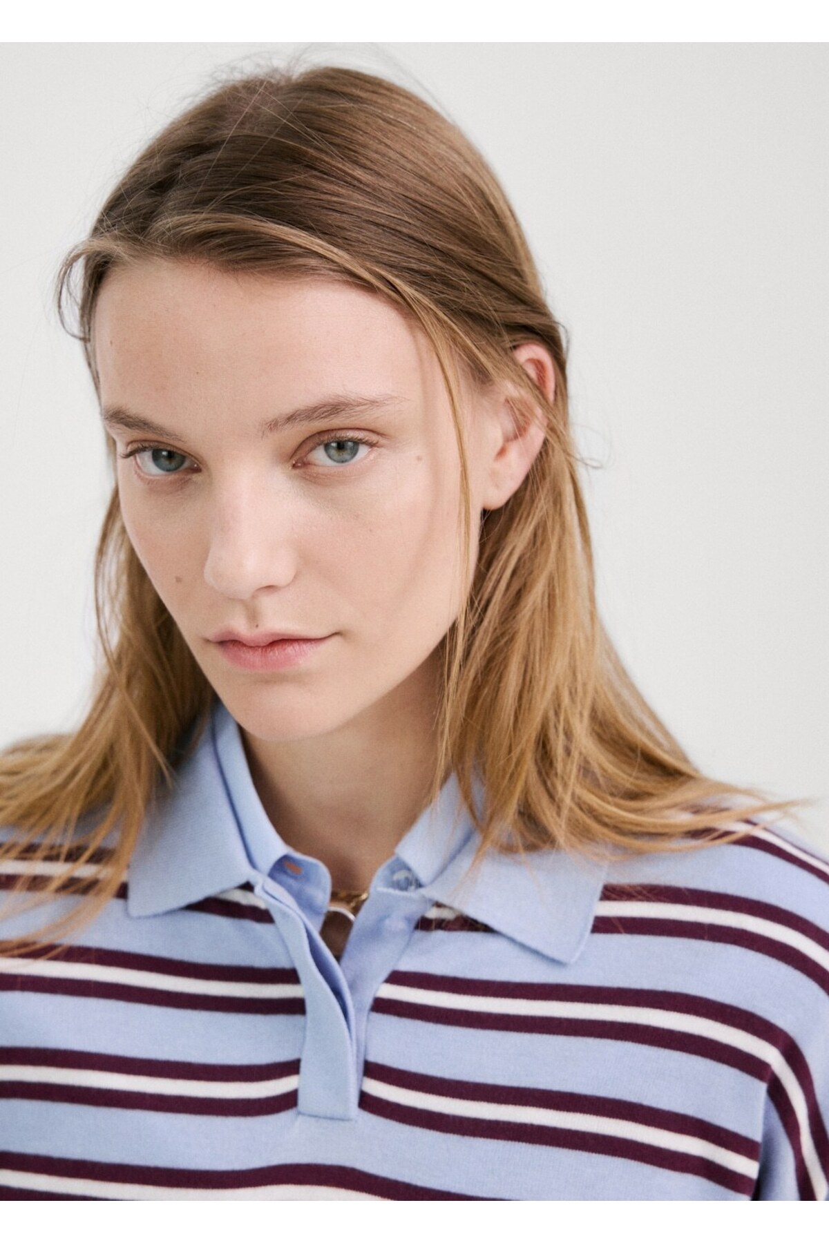 MANGO  Çizgili polo yaka kazak - Görsel 6