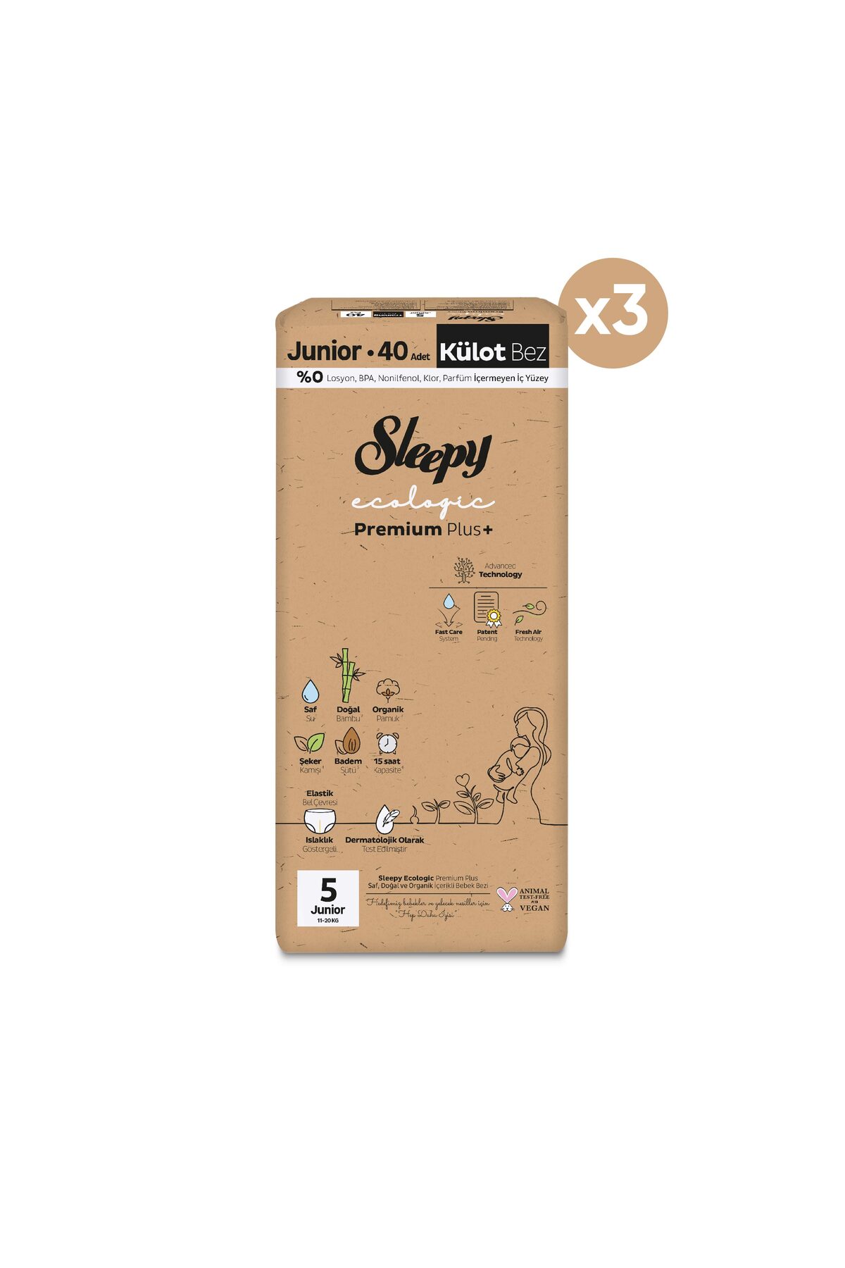 Sleepy Ecologic Premium Plus Avantajlı Paket Külot Bez 5 Numara Junior 120 Adet fotoğrafı 2 (önizleme)