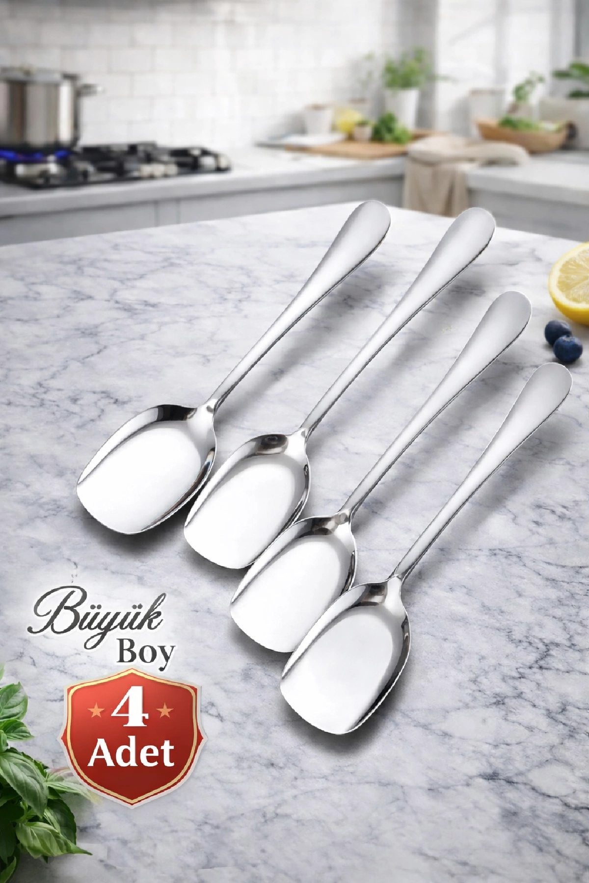 Berdina Home 4'lü Lüx Servis Kaşığı Seti Büyük Boy Paslanmaz Çelik