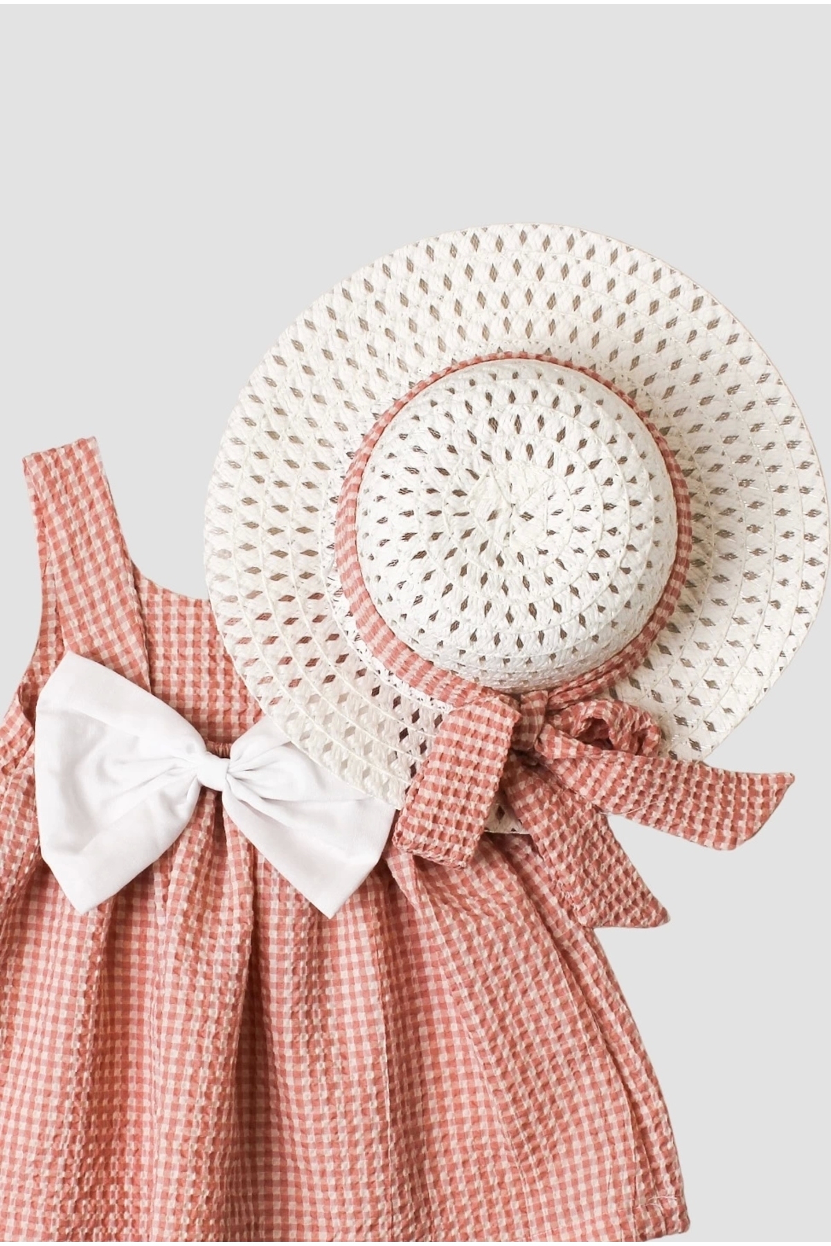 Chicsy Baby Şapkalı Pötikare Desenli Fiyonklu Esnek Kız Bebek Elbisesi fotoğrafı 3 (önizleme)